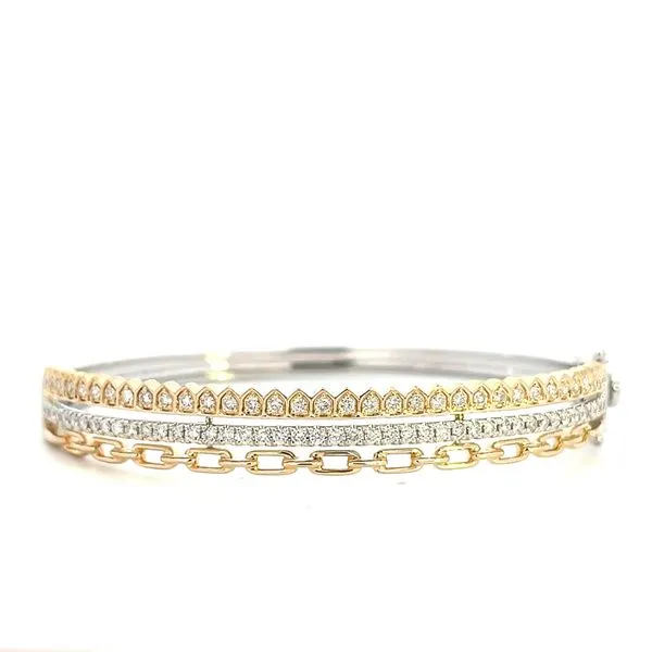 1.00CT 14K WG/YG 3 Row Natural Diamond Prong Set And Chain Link Bangle Bracelet Image 2 The Ring Austin Round Rock, TX