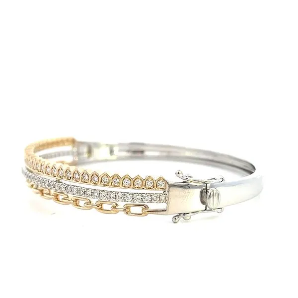1.00CT 14K WG/YG 3 Row Natural Diamond Prong Set And Chain Link Bangle Bracelet Image 3 The Ring Austin Round Rock, TX