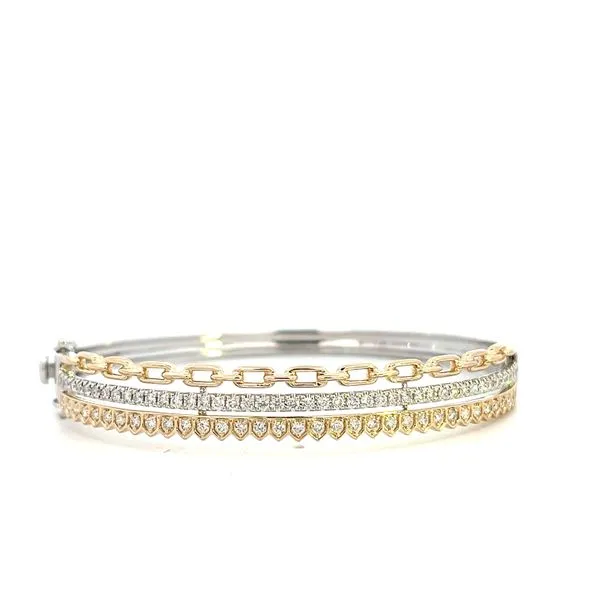 1.00CT 14K WG/YG 3 Row Natural Diamond Prong Set And Chain Link Bangle Bracelet The Ring Austin Round Rock, TX