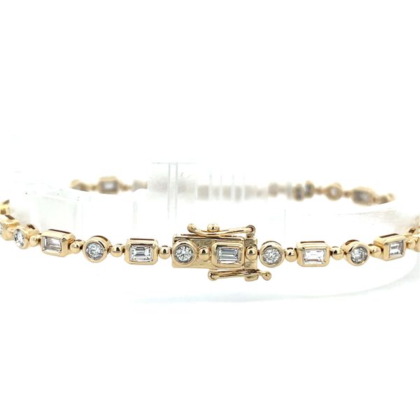 1 1/2CTW 14K YG Natural Round & Baguette Diamond Alternating Bezel Set Tennis Bracelet Image 3 The Ring Austin Round Rock, TX