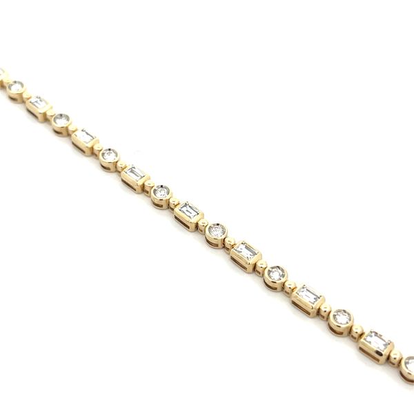 1 1/2CTW 14K YG Natural Round & Baguette Diamond Alternating Bezel Set Tennis Bracelet Image 2 The Ring Austin Round Rock, TX