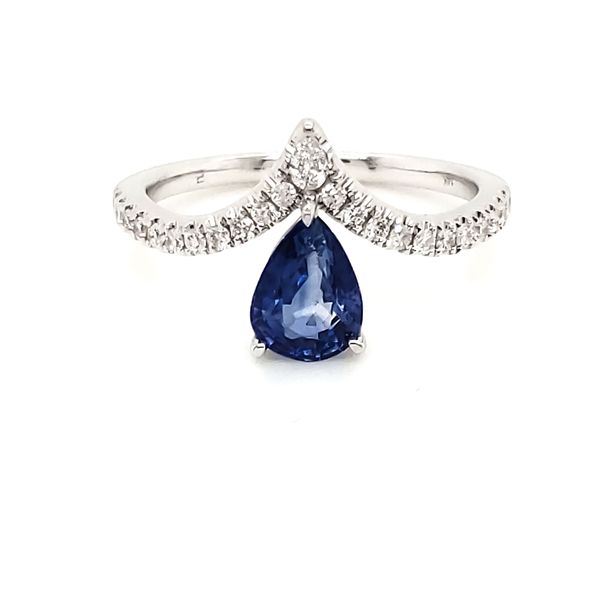 14K WG V-Shaped Pear Mined Diamond Natural Sapphire Ring The Ring Austin Round Rock, TX