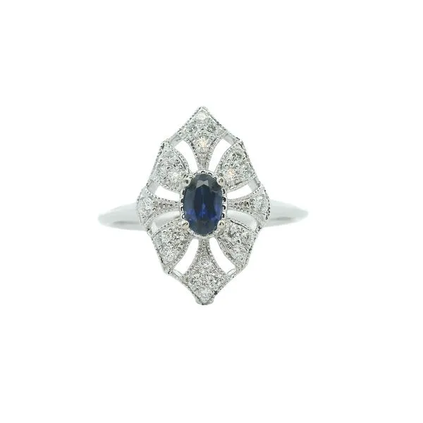 14K WG Antique Radial Inspired Ring Sapphire Accent Mined Diamonds Image 4 The Ring Austin Round Rock, TX