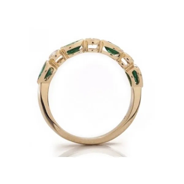 14K YG bezel set Natural Emerald Pear shape and Mined Diamond Millgrain Band Image 3 The Ring Austin Round Rock, TX