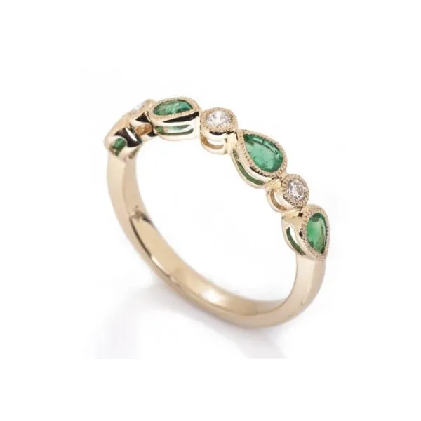 14K YG bezel set Natural Emerald Pear shape and Mined Diamond Millgrain Band Image 4 The Ring Austin Round Rock, TX