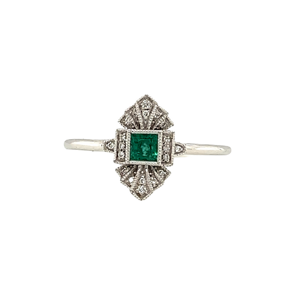 14K WG Emerald Princess Cut and Diamond Vintage Art deco Ring The Ring Austin Round Rock, TX