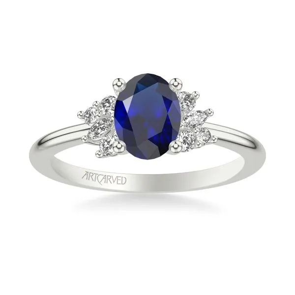 14K WG Natural Blue Sapphire Oval with Marquise and round Cluster Mined Diamond side Stones The Ring Austin Round Rock, TX