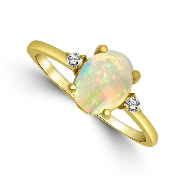 14K Yellow Gold Natural Opal With Mined Diamond Accents Ring The Ring Austin Round Rock, TX