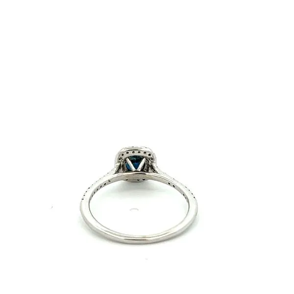 14K WG Natural Round Blue sapphire Mined Diamond Cushion Halo Ring Image 3 The Ring Austin Round Rock, TX