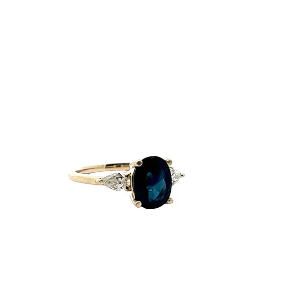 14K YG 3 Stone 1.56CT Natural Oval Blue Sapphire With 3/8CTW Lab Grown Pear Side Stones Ring Image 3 The Ring Austin Round Rock, TX