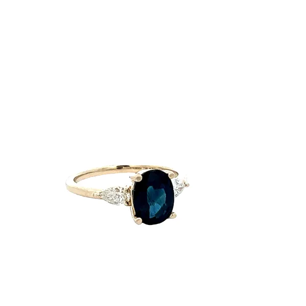 14K YG 3 Stone 1.56CT Natural Oval Blue Sapphire With 3/8CTW Lab Grown Pear Side Stones Ring Image 4 The Ring Austin Round Rock, TX