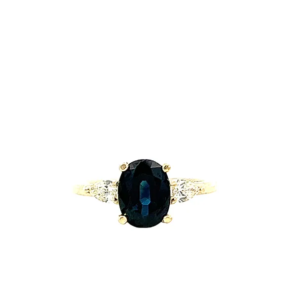 14K YG 3 Stone 1.56CT Natural Oval Blue Sapphire With 3/8CTW Lab Grown Pear Side Stones Ring The Ring Austin Round Rock, TX