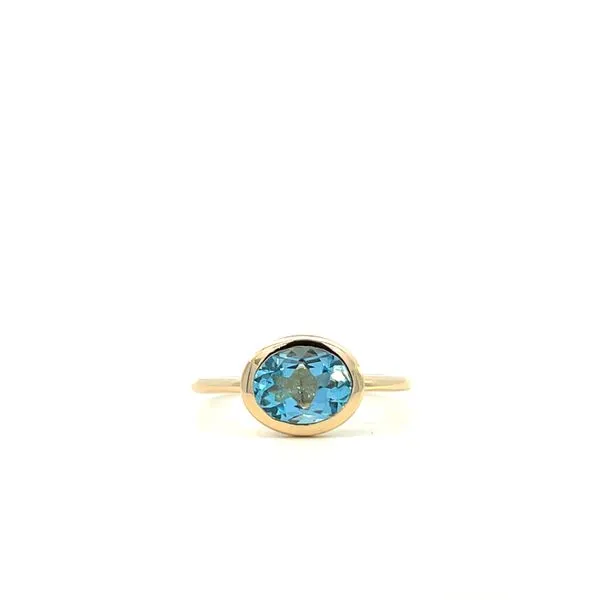 1 1/2CTW 14K YG Oval Blue Topaz  Bezel Set East To West Ring Image 2 The Ring Austin Round Rock, TX