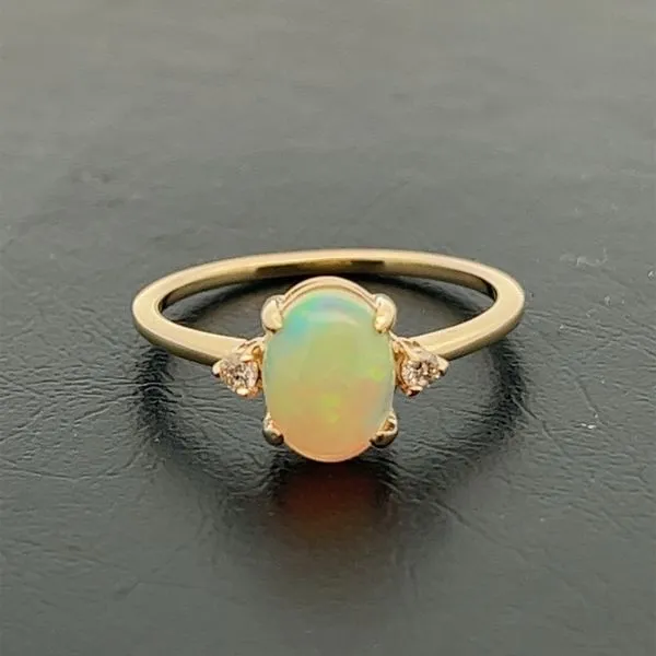 1/20CTW 14K YG Oval Opal With Round Natural Diamond On Each Side Prong Set Ring The Ring Austin Round Rock, TX