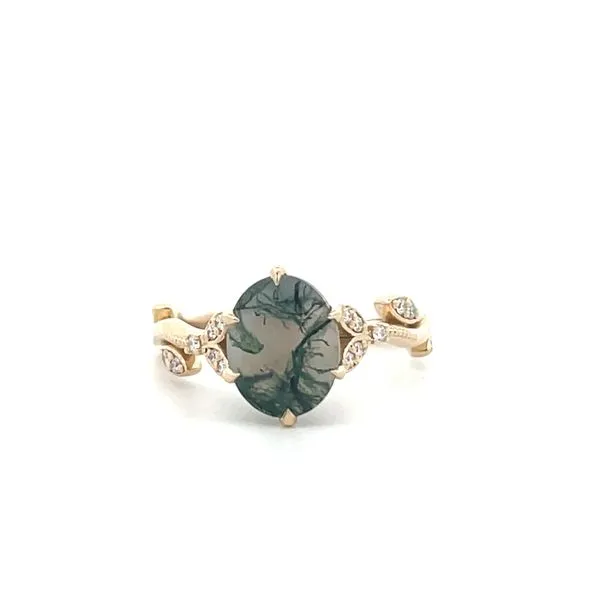 1 1/2CTW 14K YG Natural Diamond & Moss Agate Floral 6 Prong Engagement Ring Image 2 The Ring Austin Round Rock, TX