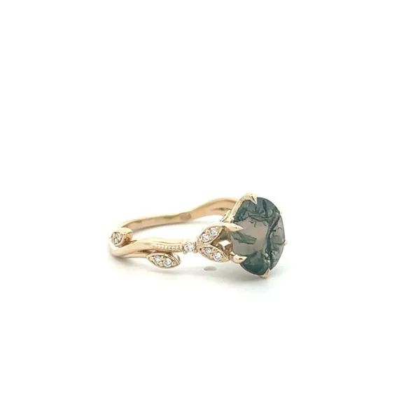 1 1/2CTW 14K YG Natural Diamond & Moss Agate Floral 6 Prong Engagement Ring The Ring Austin Round Rock, TX