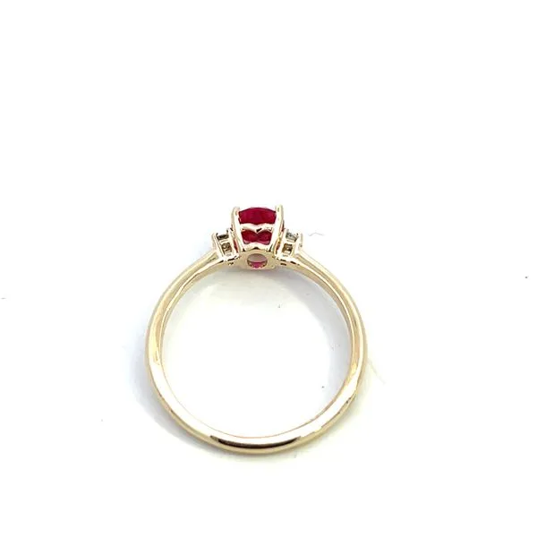 3/4CTW 14K YG Lab Grown Oval Ruby & Natural RD Diamond 3 Stone Ring Image 2 The Ring Austin Round Rock, TX