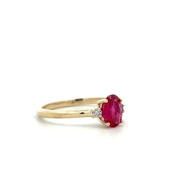 3/4CTW 14K YG Lab Grown Oval Ruby & Natural RD Diamond 3 Stone Ring Image 3 The Ring Austin Round Rock, TX