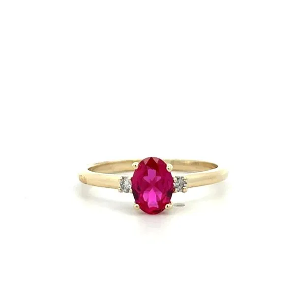3/4CTW 14K YG Lab Grown Oval Ruby & Natural RD Diamond 3 Stone Ring The Ring Austin Round Rock, TX