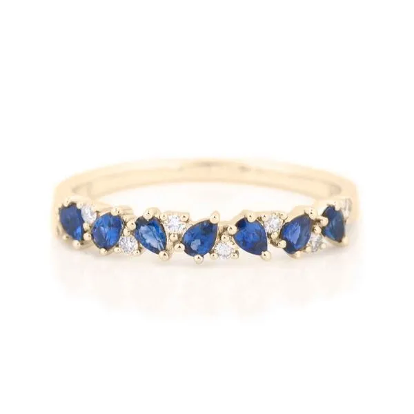 5/8CTW 14K YG Natural Blue Pear Sapphire & Round Diamond Alternating Band The Ring Austin Round Rock, TX