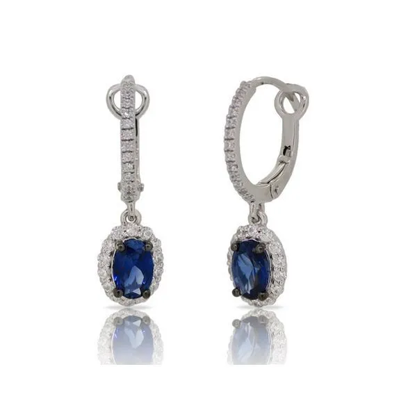 14K White Gold Blue Sapphire Diamond Halo Earrings The Ring Austin Round Rock, TX