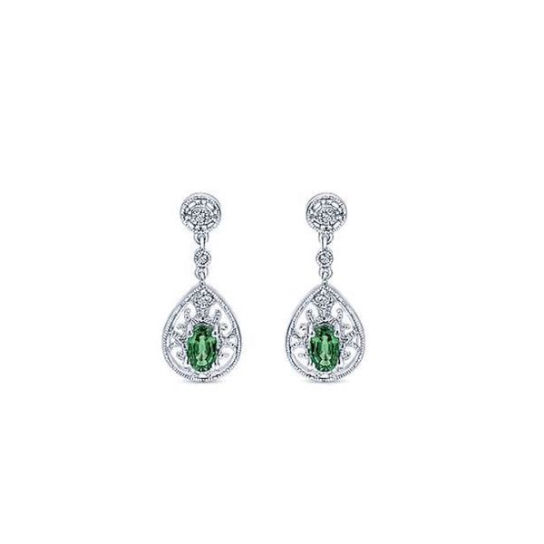 14kt WG Emerald and Diamond Pear Shaped Drop Earrings The Ring Austin Round Rock, TX