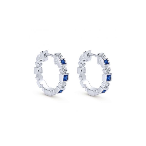 14kt WG  Hinged Hoops with Princess Sapphires and Round Diamonds Alternating The Ring Austin Round Rock, TX