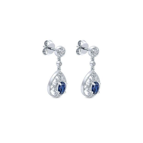 14kt WG 5/8 ctw Sapphire and Diamond Drop Earrings The Ring Austin Round Rock, TX