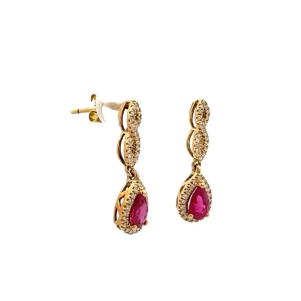 3 1/4CTW 18K YG Natural Ruby And Diamond Halo Infinity Dangle Stud Earring Image 2 The Ring Austin Round Rock, TX