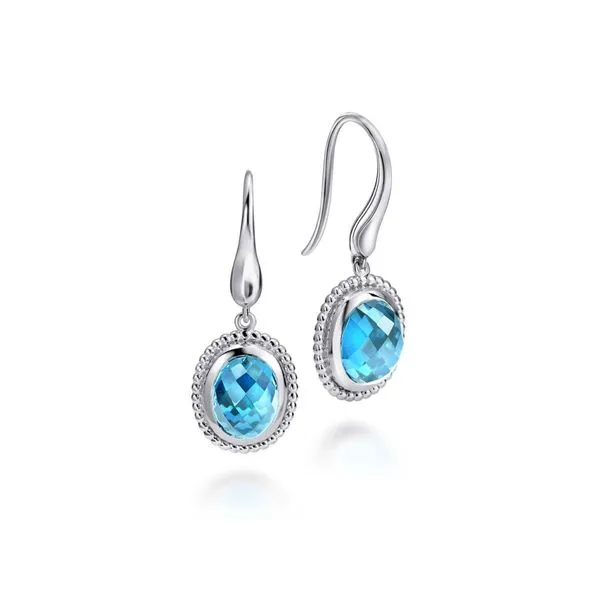 925 Sterling Silver Earrings W/ Oval Blue Topaz Drops    (Swiss Blue) The Ring Austin Round Rock, TX