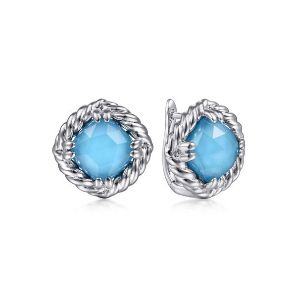 925 Sterling Silver Rock Crystal and Turquoise Stone Studs W/Rope Frame The Ring Austin Round Rock, TX