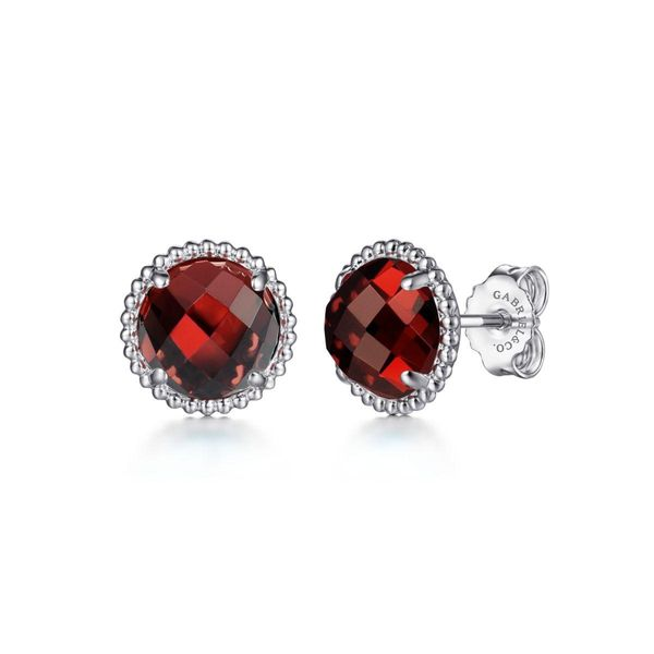 925 Sterling Silver Garnet Stud Earrings W/Bujukan Bead Frame The Ring Austin Round Rock, TX