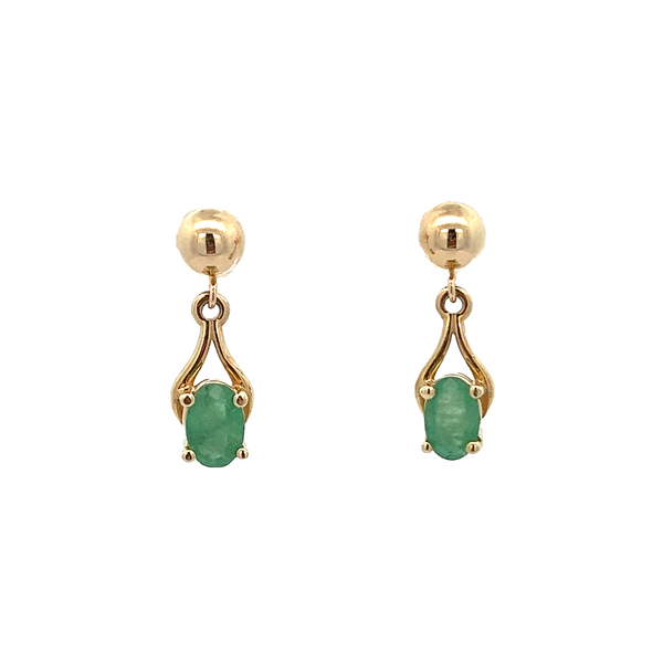 14KT YG Natural Oval Emerald Wishbone Dangle Earrings The Ring Austin Round Rock, TX