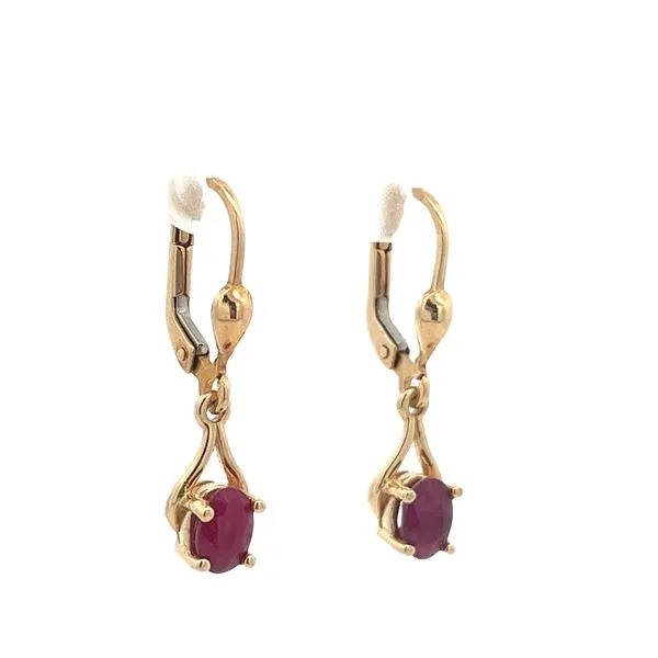 14KT YG 6x4 oval ruby dangle earrings. Ball stud with wishbone dangle design Image 2 The Ring Austin Round Rock, TX