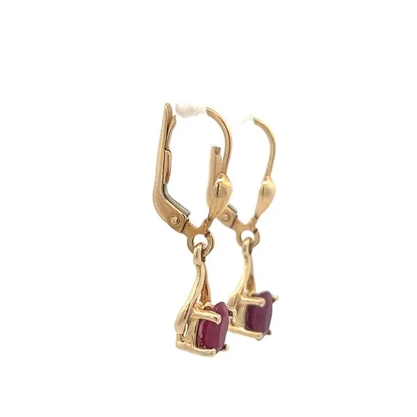 14KT YG 6x4 oval ruby dangle earrings. Ball stud with wishbone dangle design Image 3 The Ring Austin Round Rock, TX