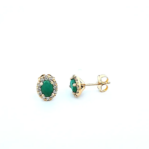 14K YG 6x4 Natural Oval Emerald Diamond Halo Stud Earrings Image 2 The Ring Austin Round Rock, TX