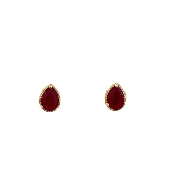 14K YG Natural Ruby 6x4mm Pear shape Beaded Friction Stud Earrings The Ring Austin Round Rock, TX