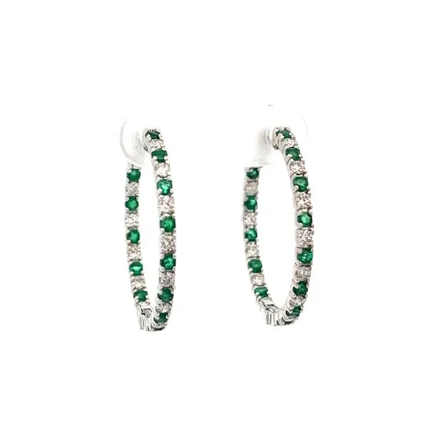 14K White Gold Emerald and Mined Diamond Alternating Inside/Outside Hoop Earrings The Ring Austin Round Rock, TX