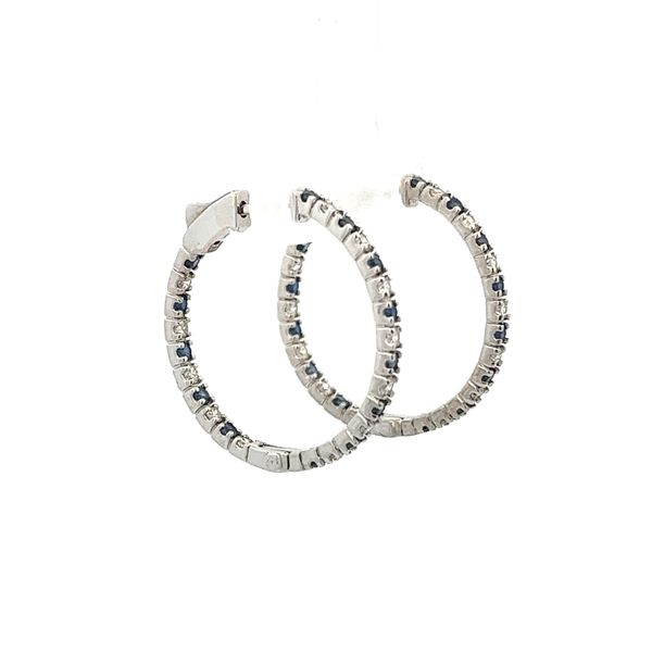 14K White Gold Sapphire and Mined Diamond Alternating Inside/Outside Hoop Earrings Image 3 The Ring Austin Round Rock, TX