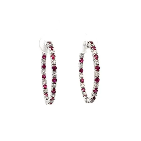 14K White Gold Ruby and Mined Diamond Alternating Inside/Outside Hoop Earrings The Ring Austin Round Rock, TX