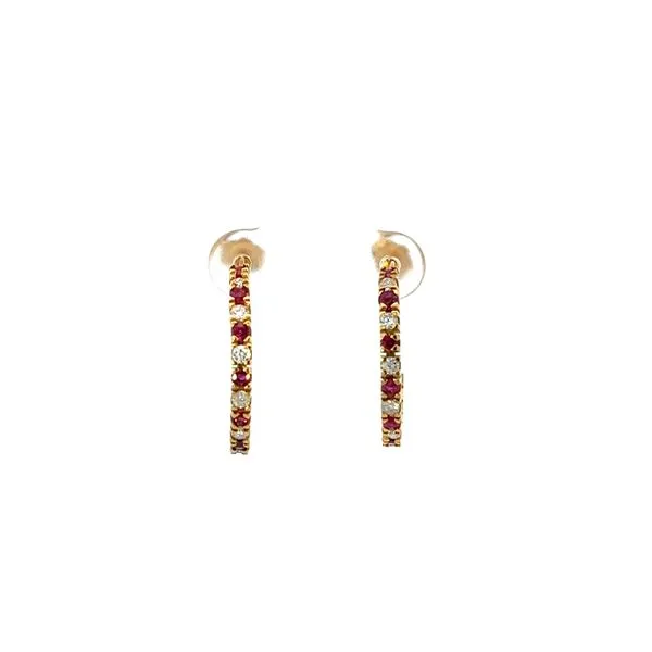 14K YG 1/2CTW Mined Diamond 1/2CTW Natural Ruby's S Hoop Earrings with Friction backs Image 2 The Ring Austin Round Rock, TX