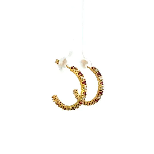 14K YG 1/2CTW Mined Diamond 1/2CTW Natural Ruby's S Hoop Earrings with Friction backs The Ring Austin Round Rock, TX
