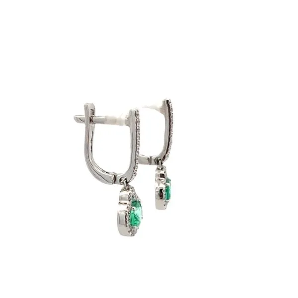 3/8CTW Mined Diamonds Oval Halo 14K WG With Natural Pear Emeralds Dangle Earrings Image 3 The Ring Austin Round Rock, TX