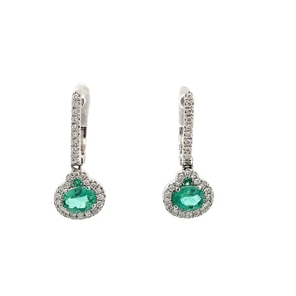 3/8CTW Mined Diamonds Oval Halo 14K WG With Natural Pear Emeralds Dangle Earrings The Ring Austin Round Rock, TX