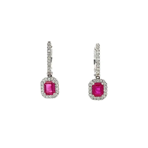 5/8CTW Mined Diamond Halo 14K WG With Natural Emerald Ruby Dangle Earrings The Ring Austin Round Rock, TX