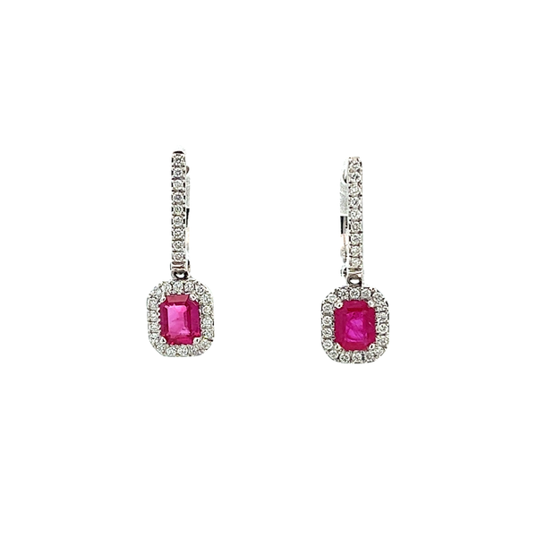 3/8CTW Mined Diamonds Halo 14K YG With Natural Emerald Ruby Dangle Earrings The Ring Austin Round Rock, TX