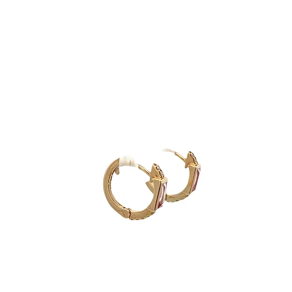 1/20CT Mined Diamond Pave With Natural 5/8CT Emerald Cut Pink Sapphire Huggee Hoop Earrings Image 3 The Ring Austin Round Rock, TX