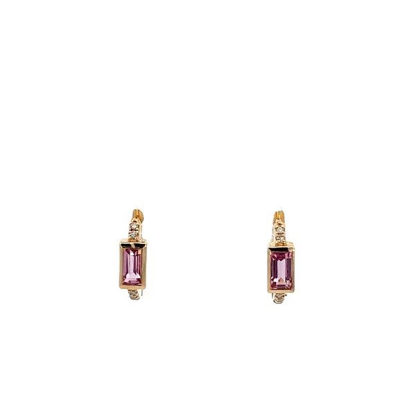 1/20CT Mined Diamond Pave With Natural 5/8CT Emerald Cut Pink Sapphire Huggee Hoop Earrings The Ring Austin Round Rock, TX