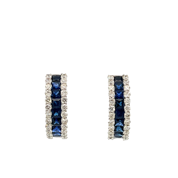 1.00CT 14K WG Mined Diamond Rounds With Channel Set Natural Blue Sapphire Princess Cuts Hoop Earrings Image 2 The Ring Austin Round Rock, TX