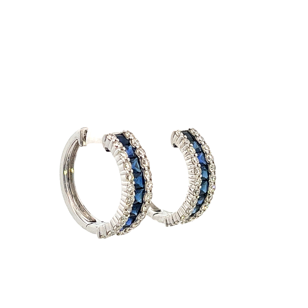 1.00CT 14K WG Mined Diamond Rounds With Channel Set Natural Blue Sapphire Princess Cuts Hoop Earrings Image 3 The Ring Austin Round Rock, TX